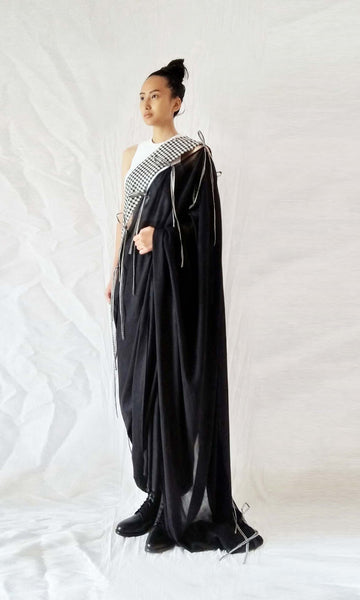 e14  Dialogue Deconstructed & Riveted Border Sari | Fine Count Soft Cotton | Ready To Ship